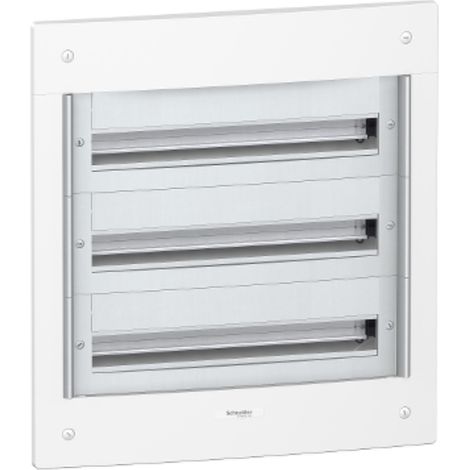 Coffret de repartition encastré 3 rangees 24 modules blanc 610x660x125mm sans porte avec bornier terre PRAGMA