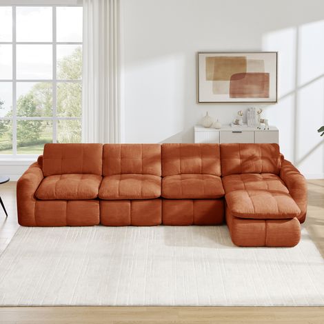 Canapé fixe, d'angle, modulaire, en tissu chenille, orange, 334 x 160 x 68 cm (1/5)