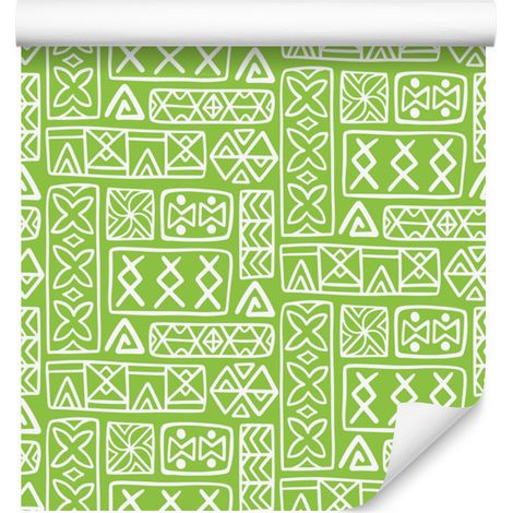 Carta da parati con motivo geometrico polinesiano, colore lime, 50x1000 cm (1/5)
