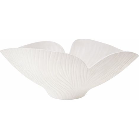 Saladier en Céramique Grand Bol de Table Motif Floral Beige Mat et Doré 41x31,5x20 cm - PANGIVO (1/4)