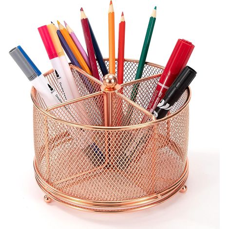 Porte stylos rotatif quatre compartiments trois cent soixante degrés pour bureau et fournitures scolaires (1/5)