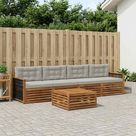 vidaXL Outdoor-Sofagarnitur mit Kissen 5 pcs Natürlich und Hellgrau (1/5)