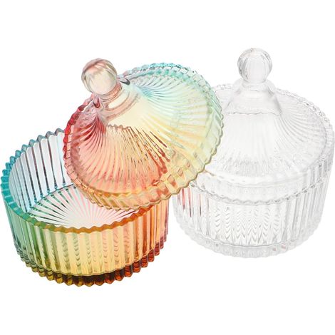 2pièces Rangement pour Houppette Verre Boîte à Poudre pour Étui à Houppette Pot Verre pour Organisateur de Coiffeuse (1/5)