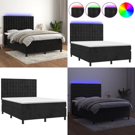 Sommier à lattes de lit matelas et LED Noir 140x200 cm Velours - Lit Plateforme - Lit Capitonné - Lit Design - Lit Moderne - Lit Double - Home & Living