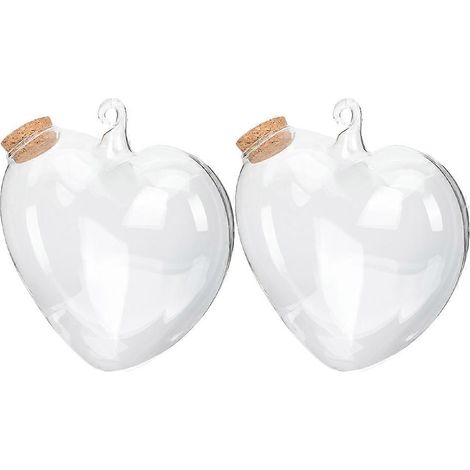 Bouteilles à souhaits en verre transparent, motif paysage, lot de 2, avec bouchons en liège et détails en bois. (1/5)