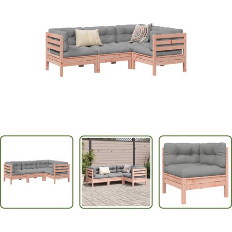 Canapé d'angle - Salon de jardin 4 pcs et coussins bois massif sapin de douglas (1/5)
