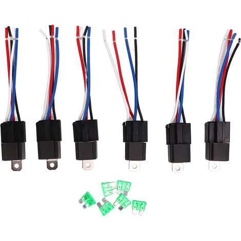 Lot de 6 relais 4 broches 30A 12V avec porte-fusible, faisceau étanche pour voitures (1/5)