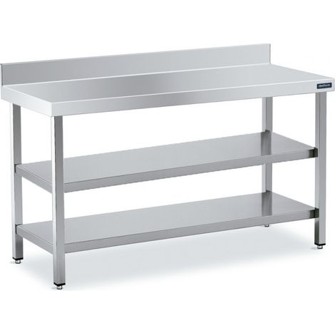 Table Inox de Travail Adossée avec 2 Étagères - Gamme 500 - Distform