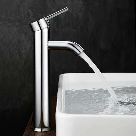 Robinet lavabo mitigeur haut chromé en laiton massif – Économiseur d'eau jusqu'à 30% – Installation facile – Pour vasque ou lavabo (1/5)
