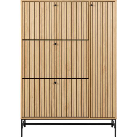 Meuble à chaussures 4 portes en bois et métal L98,7cm - Bois clair - Storo (1/5)