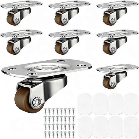 Lot de 8 mini roulettes pivotantes (1/2 pouce), rotation à 360°, roulement à billes, silencieuses, profil bas, idéales pour les projets de bricolage en cuisine - JBMEDIA (1/4)