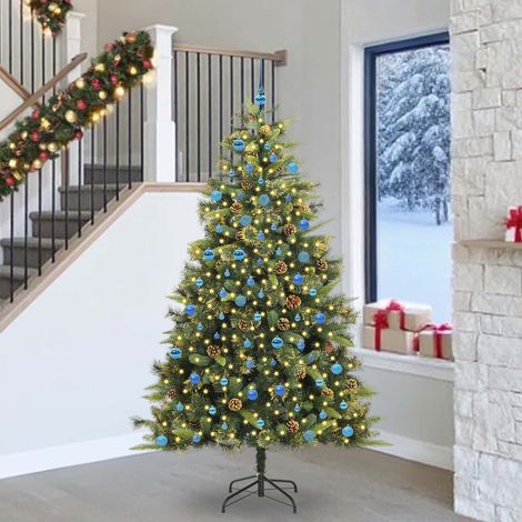 Sapin de Noël Artificiel Lumineux LED avec Boules et Branches Pliables Vert 240 cm, 16.92kg - PANGIVO (1/5)
