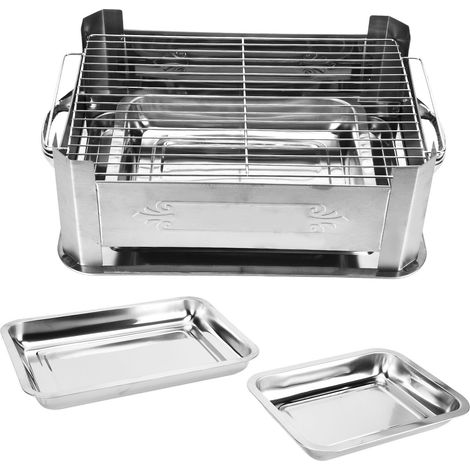 Grille à poisson en acier inoxydable épais, barbecue au charbon et alcool, format rectangulaire 36x27 cm, sans tiroir coulissant, résistant au vent. (1/5)