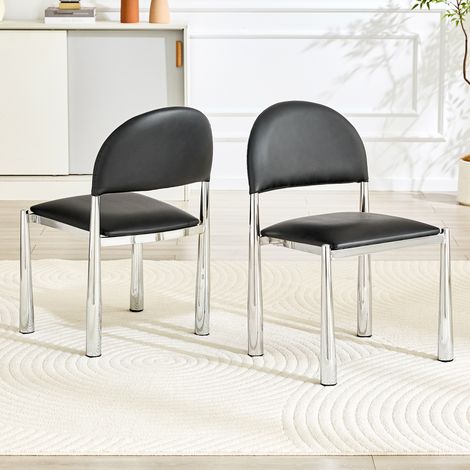 Ensemble de 2 chaises de salle à manger modernes, chaises rembourrées avec dossier semi-circulaire, chaises de cuisine en similicuir et pieds en métal, chaises uniquement (table non incluse), hauteur (1/5)