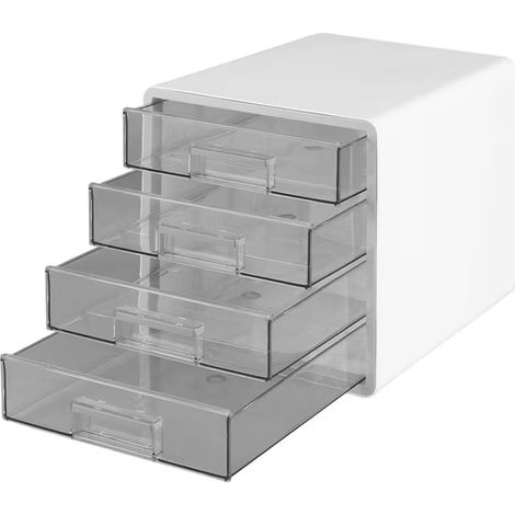 Stackable 4-Drawer Document Storage Unit, Clear Letter Size File Organiser, Minimalist Desktop Classification Cabinet for Office Home Study Classroom Use (1/5)
