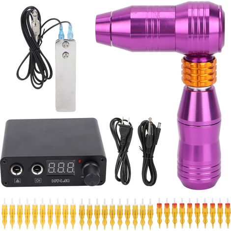 Machine de Tatouage Rotative avec 30 Cartouches Aiguilles, Pédale et Stylo Motorisé Violet, 100‑230V (1/5)