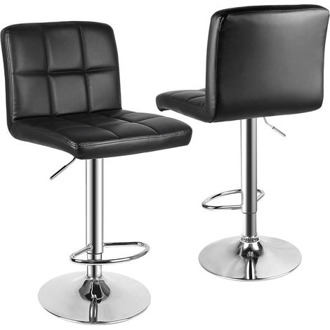 Lot de 2 Tabourets de Bar - Rattantree Chaise de Cuisine - Rotatif sur 360° - Hauteur Réglable 55-75 cm - avec Dossier et Repose-pieds - Contemporain - design - Noir (1/5)