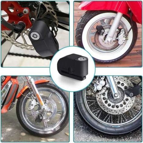 Bloque Disque Moto - Alarme 110 dB - Pour Moto Vélo Scooter - En Alliage D'aluminium - Avec 2 Clés Et 1 Clé Hexagonale - Noir (1/4)