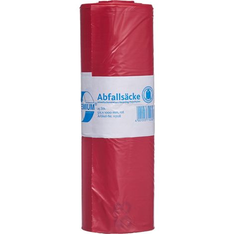 Deiss Premium 11708 sacchetti della spazzatura, 2 1/4 x 1000 mm x 0.06 mm, colore: Rosso (confezione da 25) (1/2)