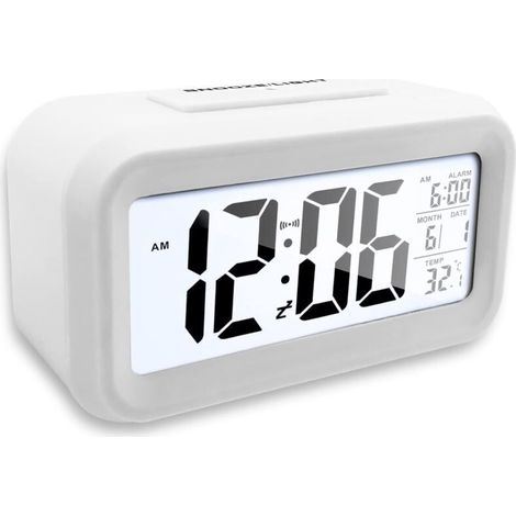 Réveil Digital à Piles Grand Ecran,Alarm Réveil LED avec Fonction Snooze,Horloge numérique Pile Portable avec Afficher Température,Date,pour Chambre, Bureau, Blance (1/5)