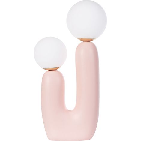 Lampe de Table Décorative Style Rétro 2 Abat-jours Globe en Verre et Base en U Résine Rose Tulun