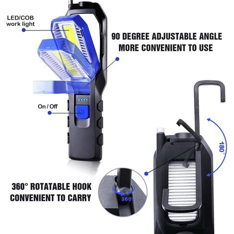 Lampe D'inspection LED Rechargeable - Baladeuse COB, Torche de Travail Avec Base Magnétique et Crochet à Suspendre Pour Ateliers Automobile, Camping, Urgences