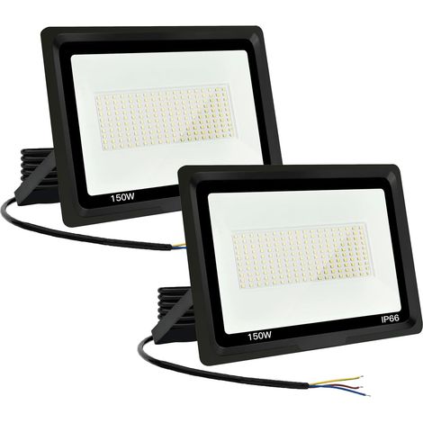 Projecteur LED Extérieur 150W Projecteur LED Extérieur 15000LM IP66 Étanche Projecteur LED 3500K Blanc Froid Floodlight pour Maison, Garage, Patio, Terrasse, Terrain (2pcs)