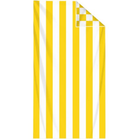 Serviette de plage extra large en microfibre – Légère et portable – Séchage rapide – Serviette de piscine XXL – Matière microfibre – Rayures jaune citron et blanches – 180 cm x 90 cm