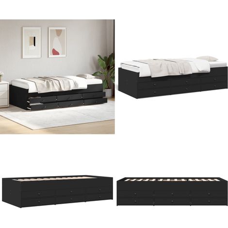 Lit de jour avec tiroirs sans matelas noir 75x190 cm - Lit Deux Places - Canapé Convertible - Meuble Multifonctionnel - Rangements Intégrés - Tiroir Coulissant - Home & Living (1/5)