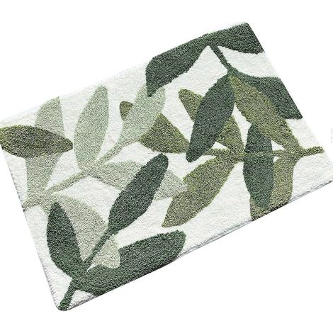 Tapis de bain 1 pièce - 80 x 50 cm, motif feuilles vertes, microfibre résistante et absorbante, dos antidérapant, joli tapis pour salle de bain (1/4)