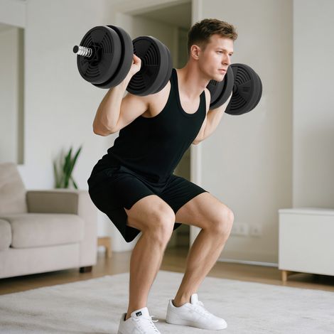 Juego de Mancuernas Ajustables 15 kg 2 en 1 con Barras Conexión y Mangos Antideslizantes para Gimnasio en Casa Negro (1/5)