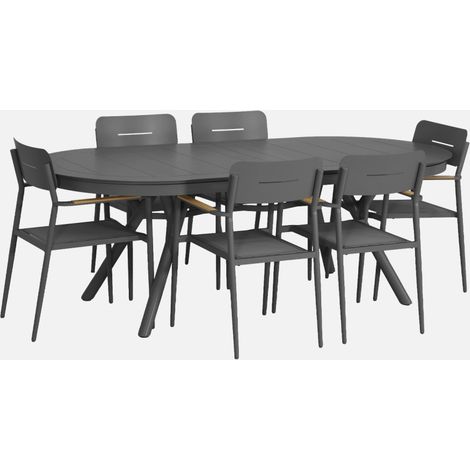 Conjunto mesa de jardín ovalada extensible de aluminio con 6 sillas