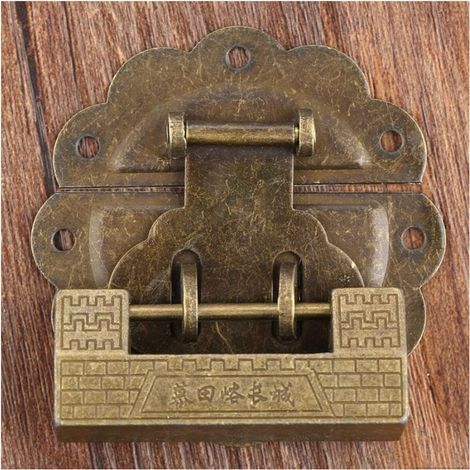 Quincaillerie pour boîte à bijoux/meubles anciens chinois, loquet, fermoir et cadenas en bronze antique (1/4)