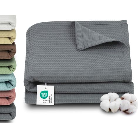 Couverture Douillette 150 x 200 cm - 100% Coton - Motif Intemporel - Infroissable et Respirante - Couleur Gris - Lavable à 60 °C - Qualité hôtelière - Certifiée Oeko Tex® (1/5)