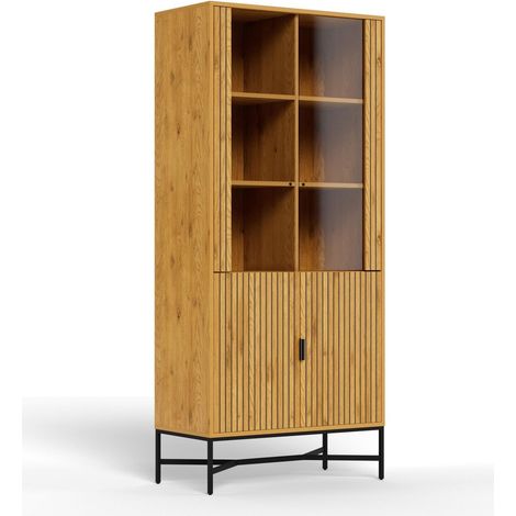 Estantería Norsica 847 , Con puertas, Cerrable, Vidrio templado, MDF, Número de puertas: 0, Número de cajones: 0, 180x80x40cm
