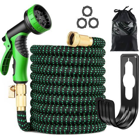 GENERIC-Tuyau d'arrosage flexible de 15 m avec 10 fonctions, raccord en laiton sans usure et douchette en métal avec adaptateur 3/4\ (1/5)