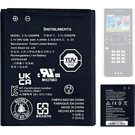 Batterie de rechange 3,7L1200SPB compatible avec TI-Nspire CX et CX CAS, TI-84 CE, TI-84 Plus CE (1/5)