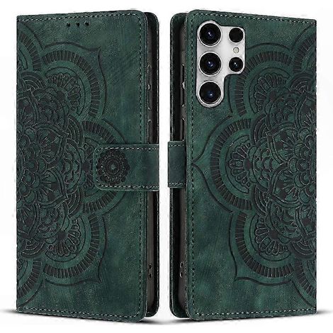 Coque en cuir givré rétro avec motif mandala gravé pour téléphone portable (1/4)