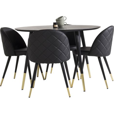 DippØ115BLBR Essgruppe Esstisch schwarz und 4 Velvet Esszimmerstühle PU Kunstleder schwarz.