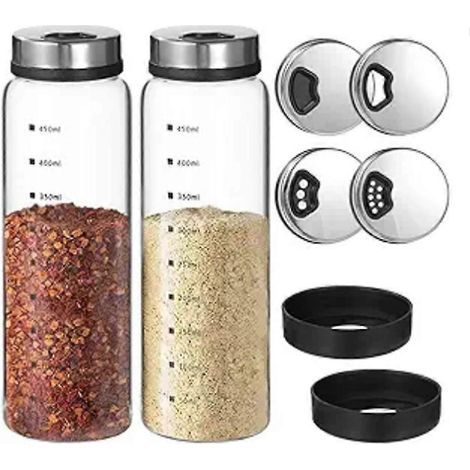Set aus 2 großen 425g (15oz) Salz- und Pfefferstreuern mit verstellbaren Auslässen, aus Klarglas, für Gewürze und Würzmittel. (1/5)