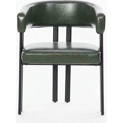 Silla de comedor moderna en polipiel verde con reposabrazos y respaldo curvo de metal (1/5)