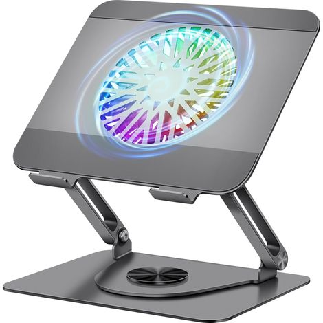 Support Ordinateur Portable avec Ventilateur PC Portable Magnétique RGB, Rotation 360°, Capacité de Charge de 10 KG et 18dB de Silence, Support pour Laptops/Tablettes Jusqu'à 16” (1/5)