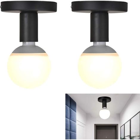 Douille E27 - Support Métallique pour Ampoule - Fixation Murale ou Plafond - Compatible Luminaire Classique Moderne - 2 Pièces - Noir
