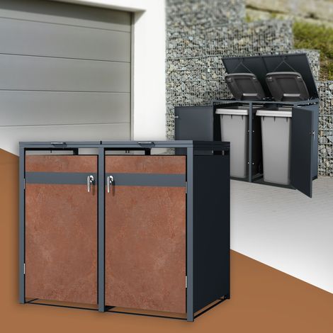ML-Design Cobertizo de Exterior para 2 Cubos de Basura de 240L 132x80x116,3cm Antracita con Acabado Óxido Mueble Cubrecontenedor de Acero Resistente con Tapa y 2 Puertas Abatibles con Cerradura (1/5)