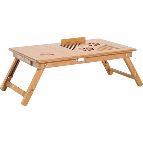Table de lit plateau pour ordinateur en bois de bambou plateau inclinable pliable réglable en hauteur naturel