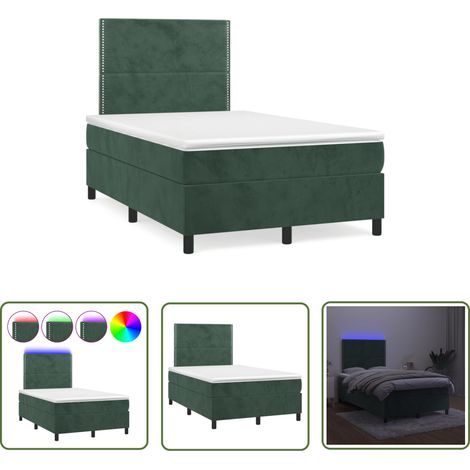 The Living Store Sommier à lattes de lit avec matelas LED vert foncé 120x190 cm - Lit Plateforme - Lit Velours - Lit Design - Lit Avec Éclairage Led - Matelas À Ressorts Ensachés (1/5)