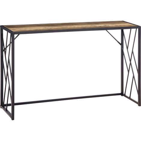 Tavolo Consolle da Ingresso in Stile Industriale, Mobile Vintage in Acciaio e Legno, 120x35x75cm, Marrone