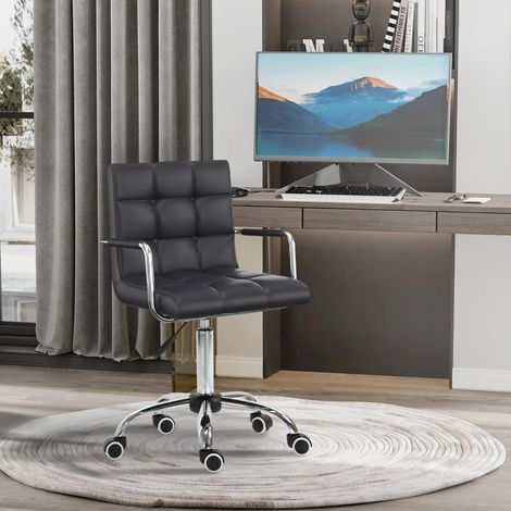 Silla de oficina ergonómica con reposabrazos, altura regulable y giratoria, revestimiento PVC negro (1/5)
