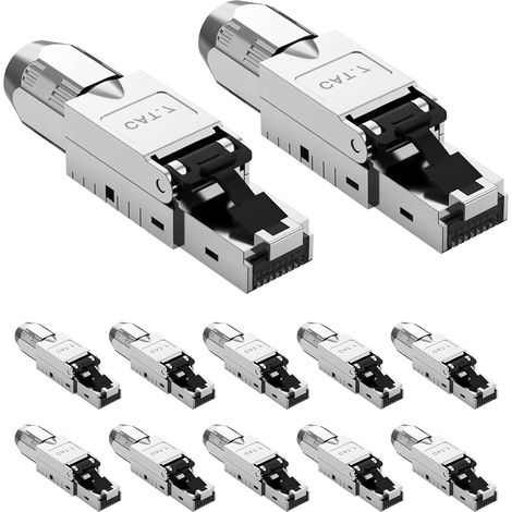Lot de 12 fiches réseau CAT 7 RJ45 - Fiche LAN Cat 7 sans outil - LSA 10 Gbit/s AWG 23-26 - Pour câble de pose rigide Ethernet LAN DSL (1/5)