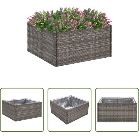 Bac à plantes - Jardinière Gris 80x80x40 cm Résine tressée (1/5)